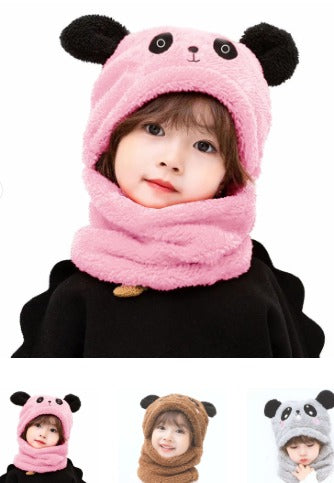 Kids Winter Panda Wool Cap With Neck Warmer (Random Color)