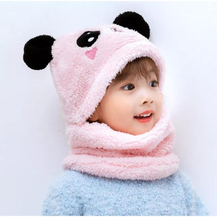 Kids Winter Panda Wool Cap With Neck Warmer (Random Color)