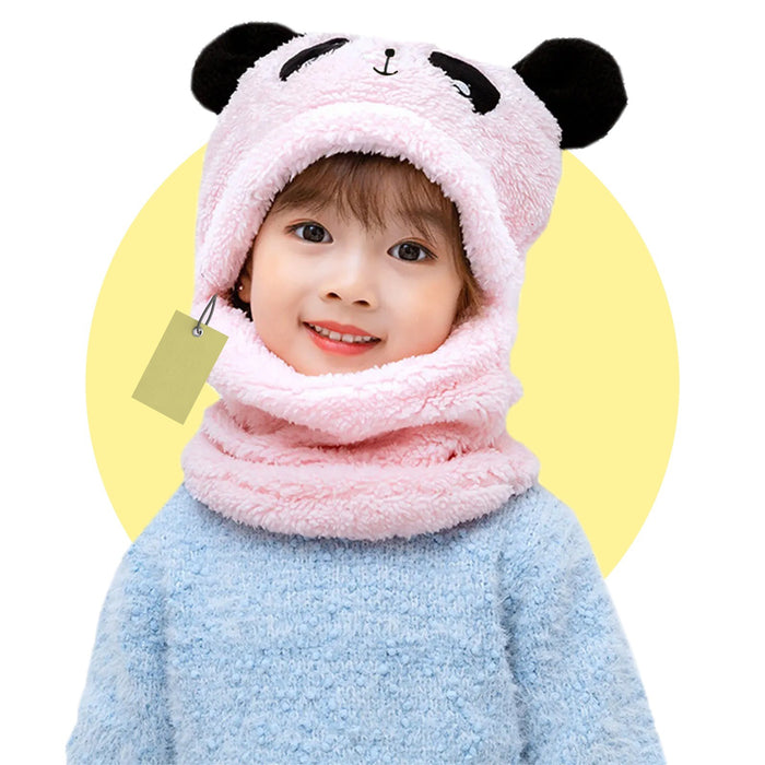Kids Winter Panda Wool Cap With Neck Warmer (Random Color)